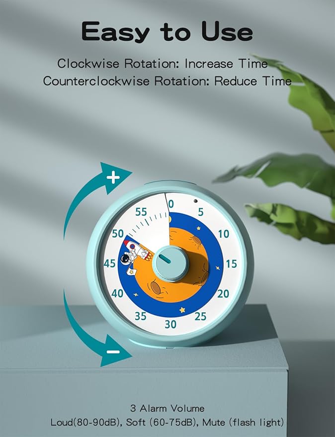 Visual Timer for Kids, 60-Minute Countdown Timer for Classroom Office Kitchen, Desk Timer Kids Time Management Tools with Silent Operation, Pomodoro Time Rainbow Pattern