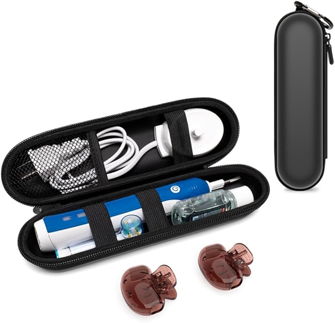 Nincha Electric Toothbrush Travel Case Compatible with Oral-B/Philips Sonicare/Colgate/Reach, and Most Electric Toothbrush, Includes 2 Universal Toothbrush Covers (Black Case + Brown Covers)