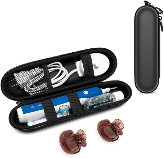 Nincha Electric Toothbrush Travel Case Compatible with Oral-B/Philips Sonicare/Colgate/Reach, and Most Electric Toothbrush, Includes 2 Universal Toothbrush Covers (Black Case + Brown Covers)