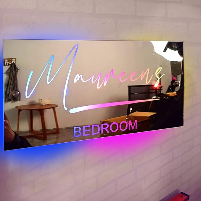 Personalized Bedroom LED Name Mirror Light Custom LED Light Up Mirror Multi Colour Lighting Mirror Name Sign, Custom Name Neon Sign Light Wall Decor Mirror for Bedroom Livingroom,Bar, barber shop
