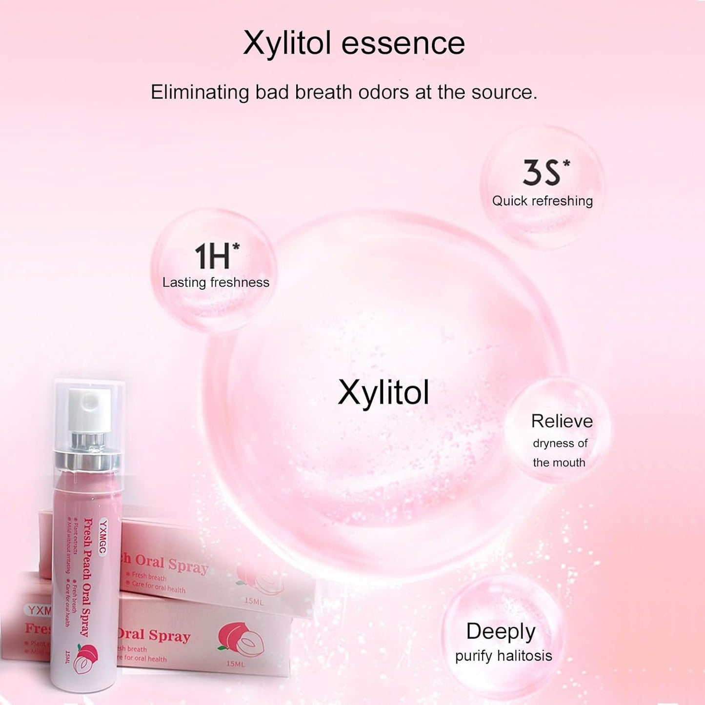 Peach Mint Fresh Breath Oral Spray - Alcohol-Free, 0.5 fl.oz Portable Breath Freshener with 5000 Mesh Micro-Mist for Kids & Adults (Pack of 2)