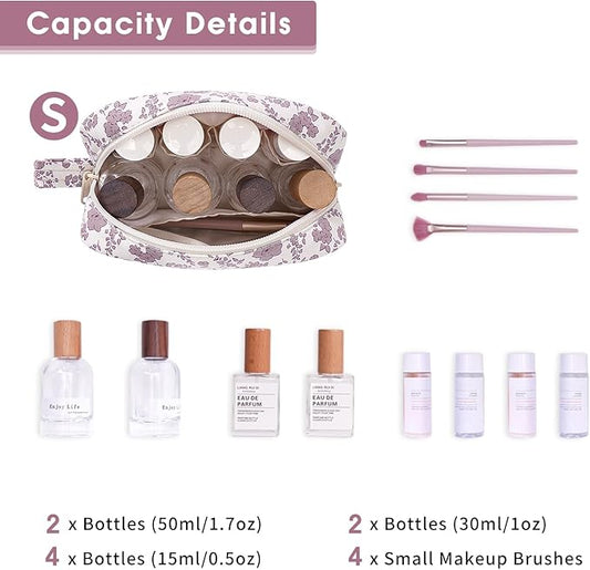 Narwey Small Makeup Bag for Purse Travel Makeup Pouch Mini Cosmetic Bag Zipper Pouch for Women (Little Dusty Pink Flower, Small)