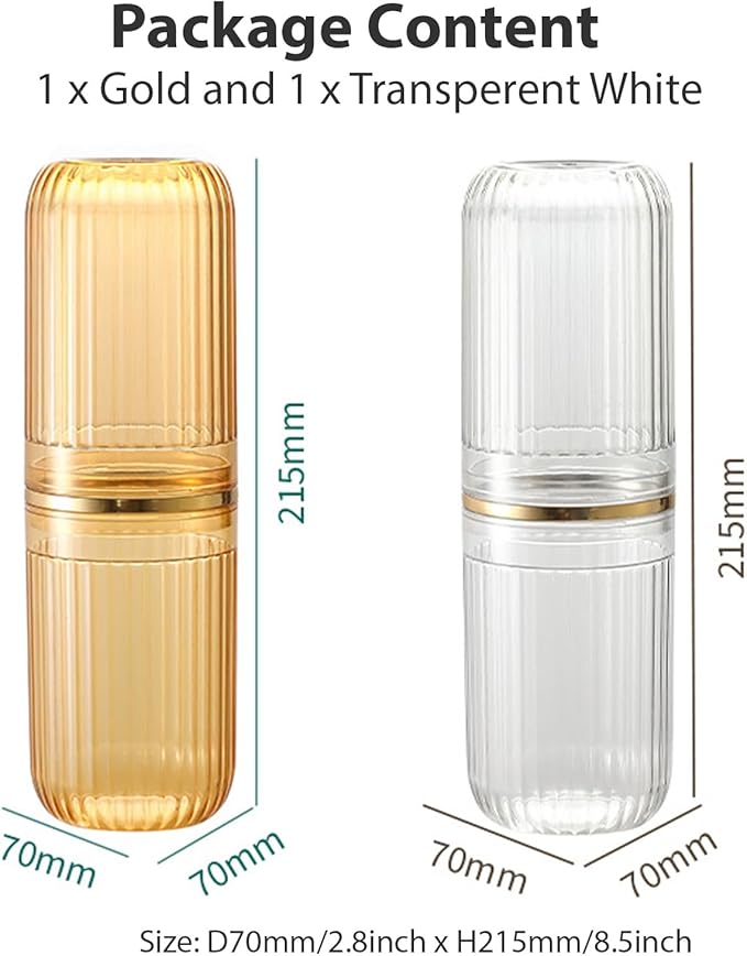 Travel Toothbrush Cup Case, Toothbrush Travel Container Portable Travel Toothbrush Holder Toothpaste Storage for School Camping Business Trip Bathroom (White,Gold)