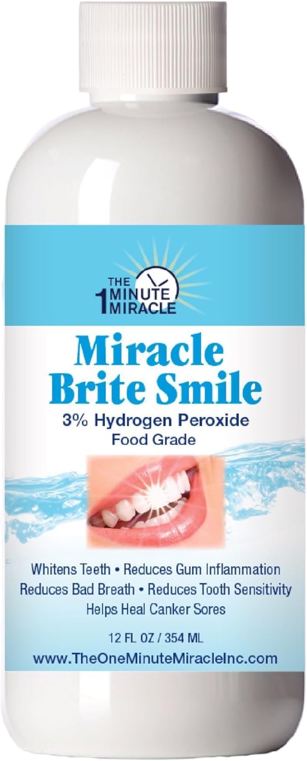 Miracle Brite Smile - 3% Hydrogen Peroxide Medical Food Grade, Peppermint, Lemon, Clove Leaf, Cinnamon and Rosemary