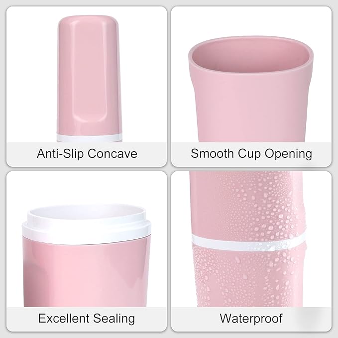 Surblue Travel Toothbrush Case Detachable Toothbrush Holder with Cover Portable Toothbrush Container for Vacation Camping Dorm Bathroom,Pink