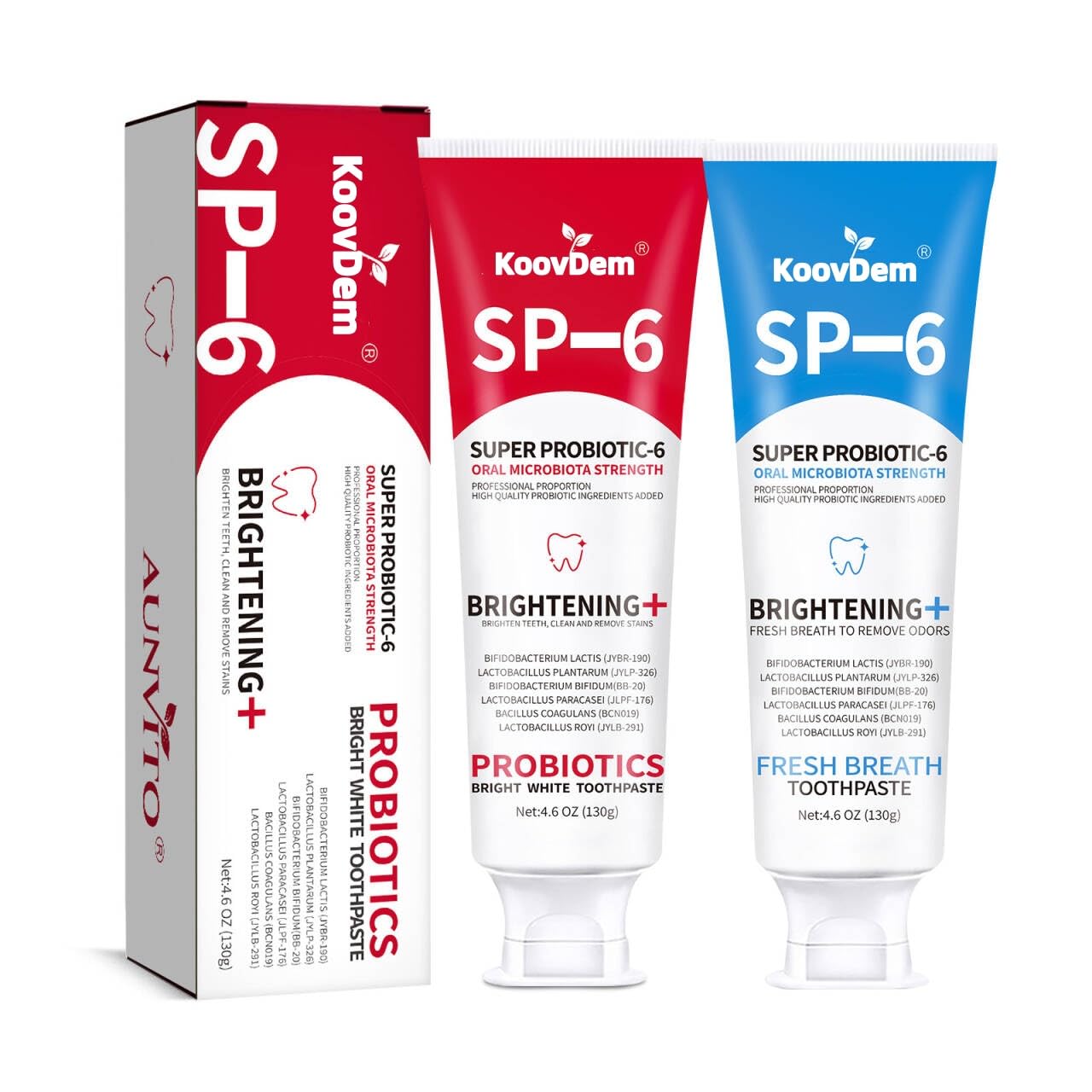 2025 New Sp-6 Probiotics Whitening Toothpaste-Fluoride-Free, Enhanced Formula with 6 Probiotics for Gum Care & Fresh Breath, Fresh Mint Flavor(2PC)（Blue+Red）