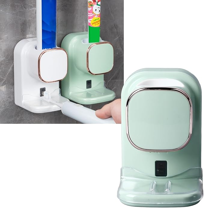 Electric Toothpaste Dispenser, Responsive Electric Toothpaste Squeezer Wall Mount with Sensor for Kids for Bathroom (Green)