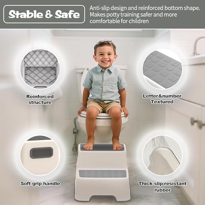 Toddler Step Stool for Bathroom Sink, 2 Pack Step Stool for Kids, Plastic Potty Training Toilet Stepping Stools, Child and Baby Lightweight&No-Slip Two Step Stools(Include 2 Faucet Extenders)