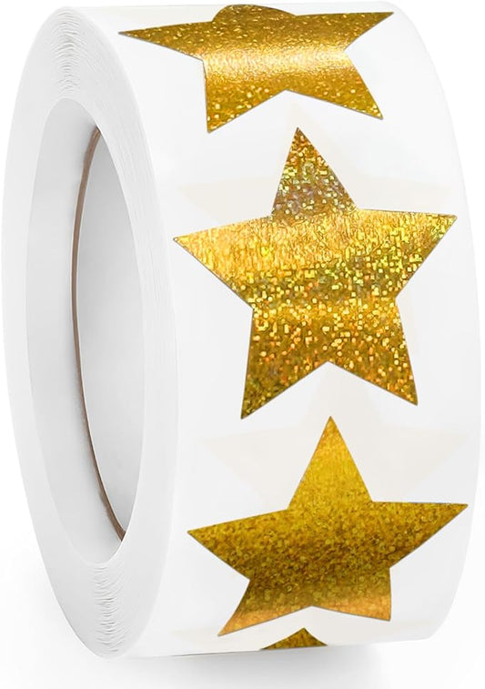 500 PCS Star Stickers, Self-Adhesive Metallic Glitter Foil Sparkly Star Stickers for Reward Behavior Chart Labels, Kids, Students, Teachers Supplies, Sparkly Gold, 1"