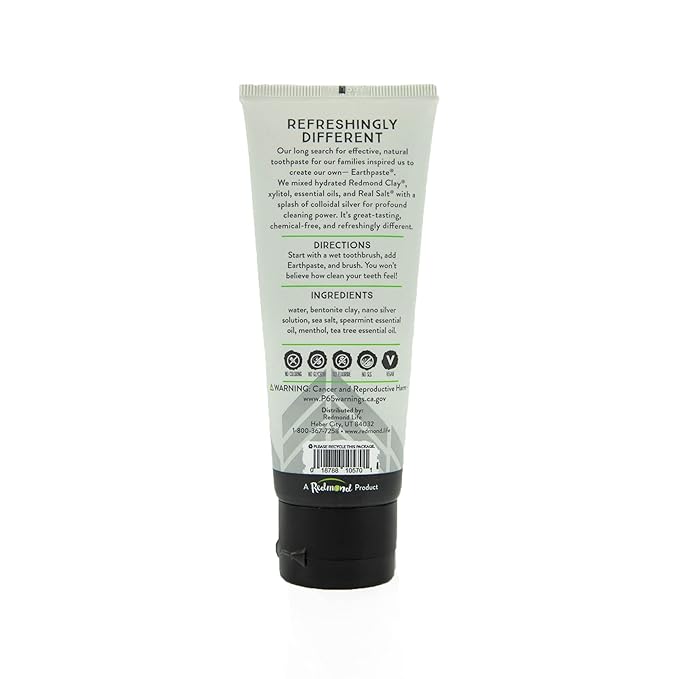 Redmond Earthpaste with Silver - Natural Non-Fluoride Toothpaste, 4 Ounce Tube (Unsweetened Spearmint)