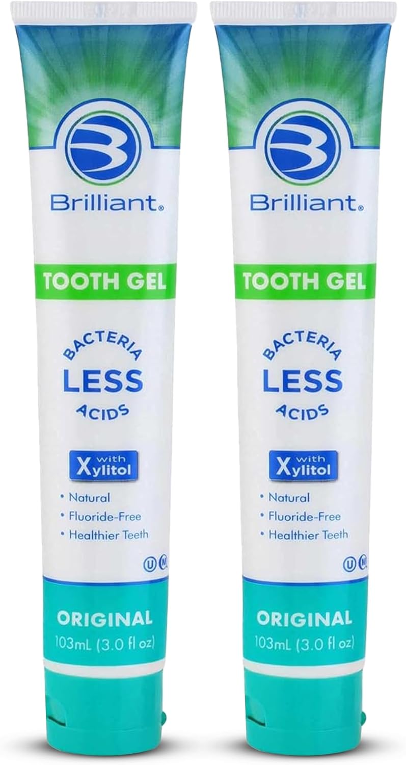 Brilliant Toothpaste Gel by Spry, with Xylitol, Fluoride Free, Mint Free, Safe If Swallowed, Natural, Original, 3 oz, 2pk