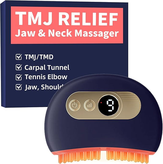 TMJ Relief Products Jaw, TMJ Massager with Vibration and Heating, Ergonomic Multi-Needle TMJ Massage Tool for Jaw & Neck Pain, Clenching & Teeth Grinding (Blue)