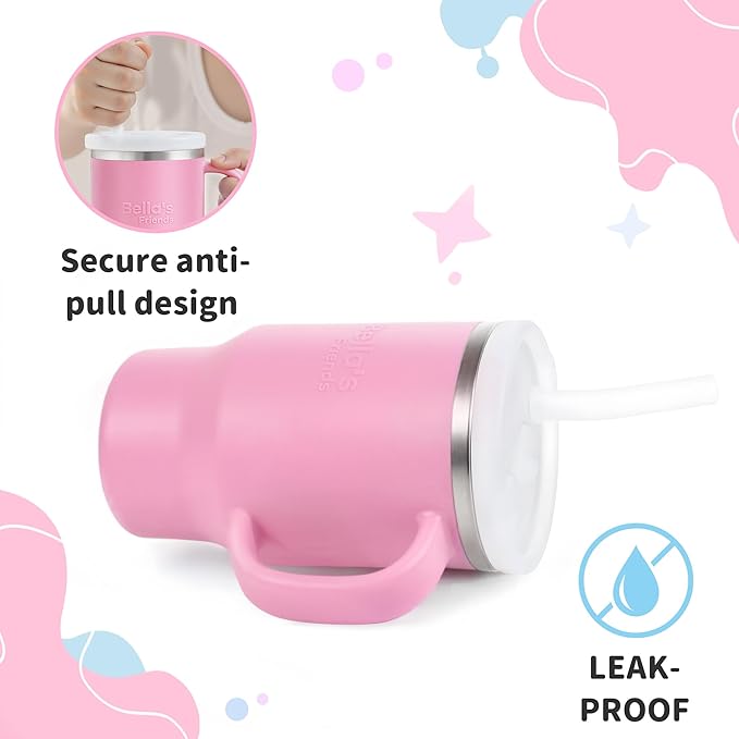 Bella's Friends Handy Mini Tumbler – Adorable 9 oz Toddler Sippy Cup, Stainless Interior & Silicone Body, Leak‑Proof, Dishwasher Safe, Gift for 1-3 Years Old Girls & Boys, 2 Pack, Lilac & Peony