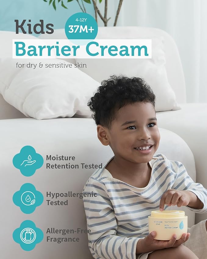 GOONGBE Kids' Barrier Cream - Korean Kids Daily Intensive Moisturizing Cream for Face and Body - Improves Skin Barrier & Soothing Rough Skin with Cica and Panthenol - Allergen Free Scent, 6.08 oz.