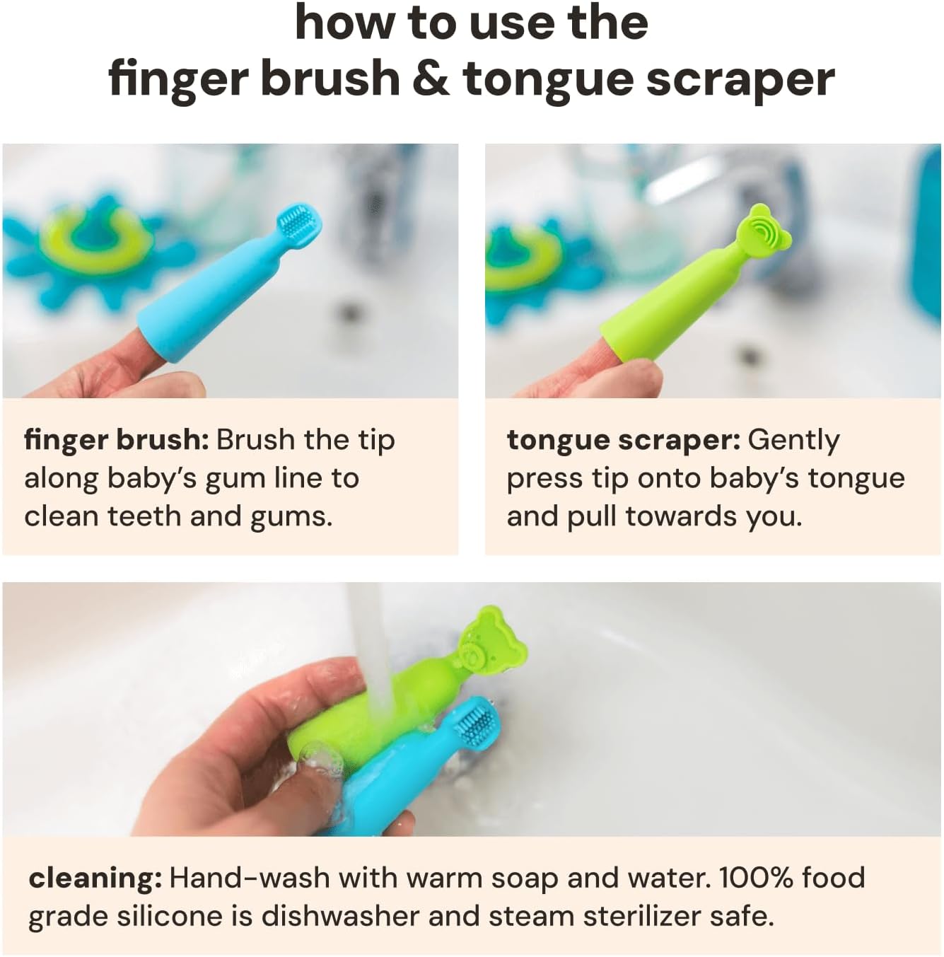 oogiebear Baby Finger Brush & Tongue Scraper - Gentle Oral Care, Soft Silicone, BPA-Free, for Infants & Toddlers