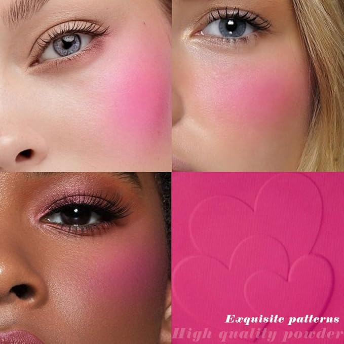 Rose Pink Single Matte for Face Cheeks Blush, Natural Hot Pink Cream Blushes Makeup Palette, Redpink Monochrome Blush Powder Palette Makeup for Older Women, Blushes Foundation for Every Day 02