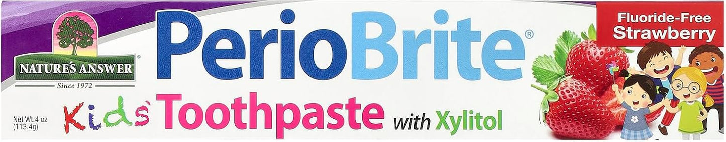 Nature's Answer Periobrite Kids Toothpaste 4 Ounce - Vegetarian, Non GMO, Gluten Free, Fluoride Free, with Xylitol, Natural Strawberry Flavor - Supports Oral Wellness for Kids, Children, Toddlers