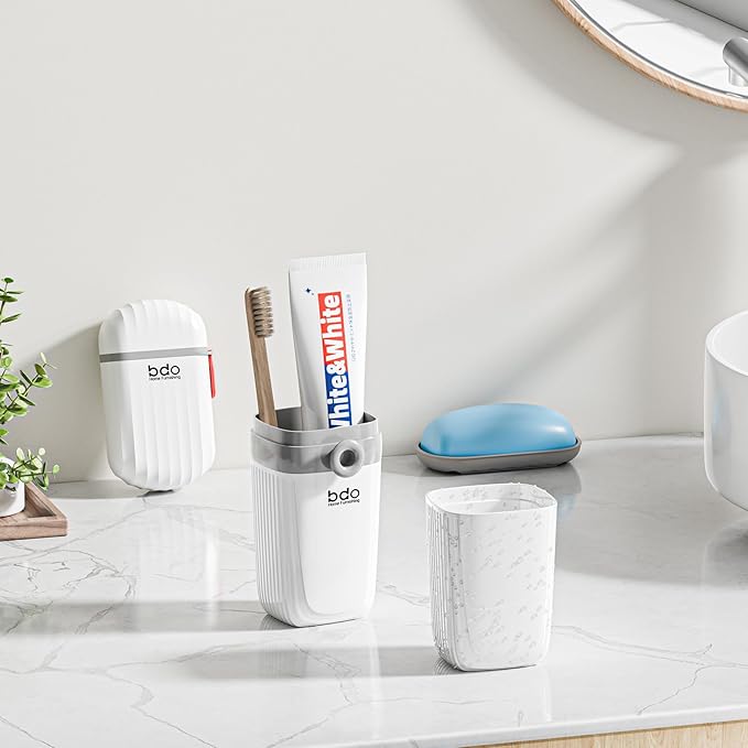 VITVITI Toothbrush Travel Case, Portable Leakproof Travel Soap Container Dish Tray, Portable 7.88 inch Toothpaste Toothbrush Holder with Cover for Trip/Bathroom/Camping, White A