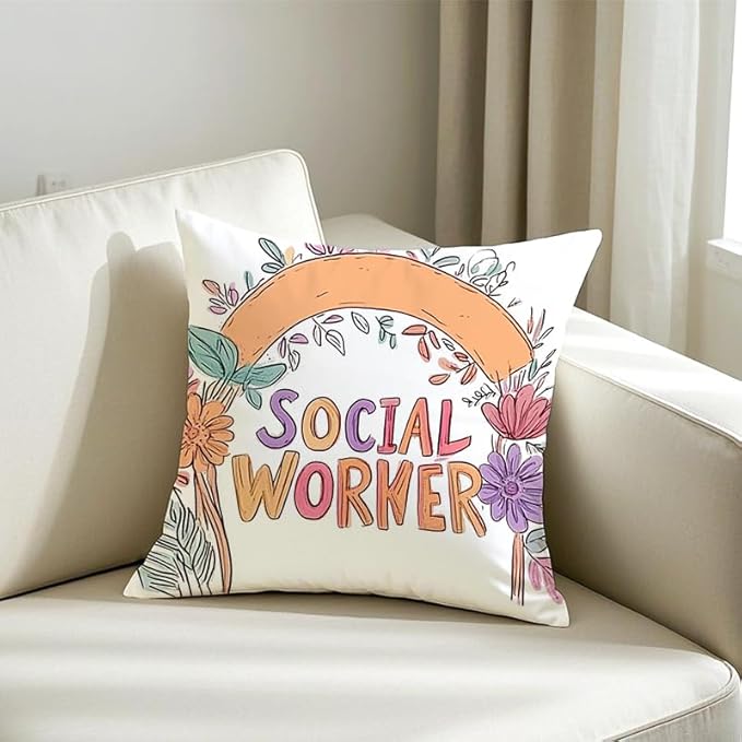 Cirzone Social Worker Gifts -18x18Inch Throw Pillow Cover Appreciation Gifts for Social Workers with Gift Box Perfect Birthday Volunteer Gifts for Home Sofa Decor