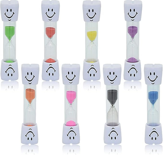 3 Minute Sand Timer Set, 8 Pack Colorful Smiley Hourglass Timers for Kids Proper Tooth Brushing
