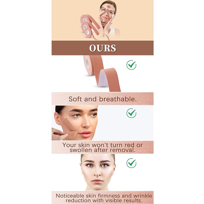 3 Rolls Instant Face Lift Tape, Facial Myofascial Patch for Wrinkles Treatment Sticker for V Line Lifting Sagging Skin, Forehead Fines, Eyelid, Nasolabial Folds, Laugh Neck Lines, 1cm/2cm/2.5cm*5m