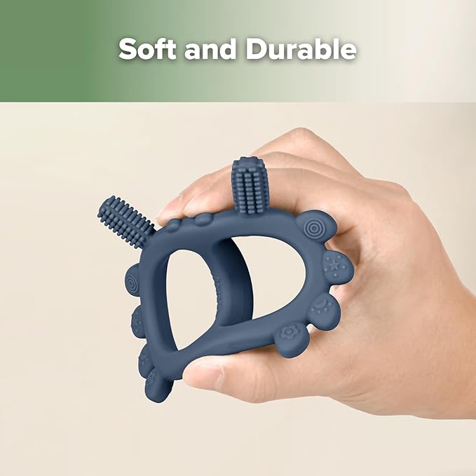 Haakaa Silicone Crab Baby Teether,Teething Toys,360°Baby Toothbrush Head for Infant Self-Brushing Training,Food-Grade Silicone,Steel Blue