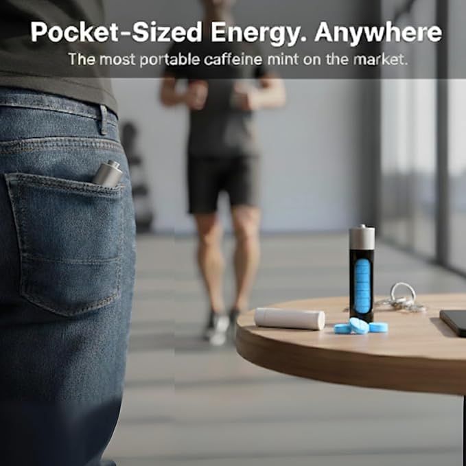 Caffeine Mints, 60milligram Caffeine, Instant Energy, Fresh Breath Caffeinated Minty Candy, 0 Sugar, Natural Wintergreen Flavor (12 Packs, 120 Mints)