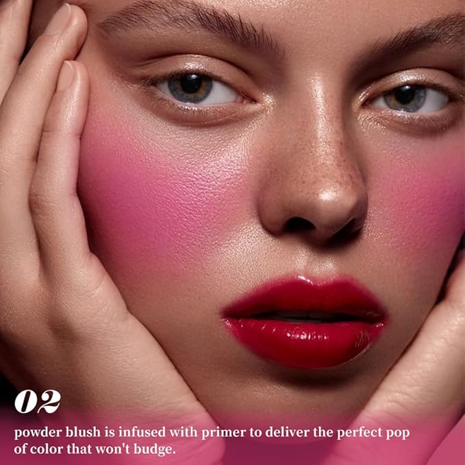 Rose Pink Single Matte for Face Cheeks Blush, Natural Hot Pink Cream Blushes Makeup Palette, Redpink Monochrome Blush Powder Palette Makeup for Older Women, Blushes Foundation for Every Day 02