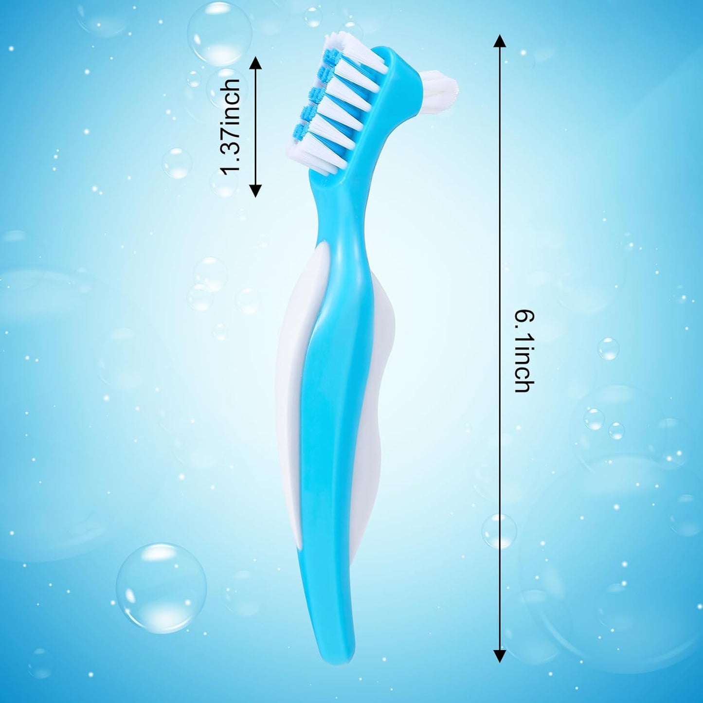 6 Pack Denture Cleaning Brush Dual Head Portable Denture Toothbrush Hard Double Sided Multi-Layered Bristles False Teeth Toothbrush for Care Clean Clear Brace Mouth Guard(Blue Orange Purple,Angled)