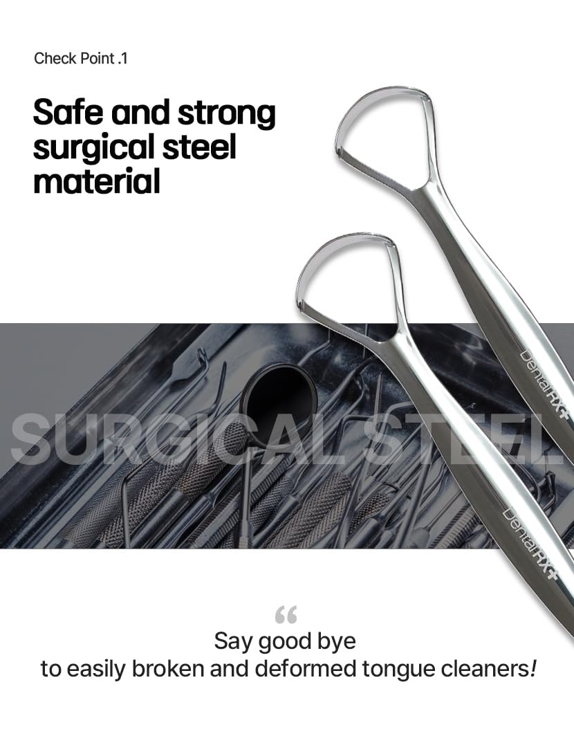 Surgical Steel Tongue Scrapers for Adults and Kids (2 Pack, Different Size), Surgical Steel Tongue Cleaners, Prevent and Reduce Bad Breath