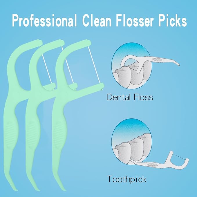Dental Floss Picks Extra Strong with Easy Grip Handle, Professional Clean Flosser Picks Toothpicks, Fresh Mint, 200 Count, Green