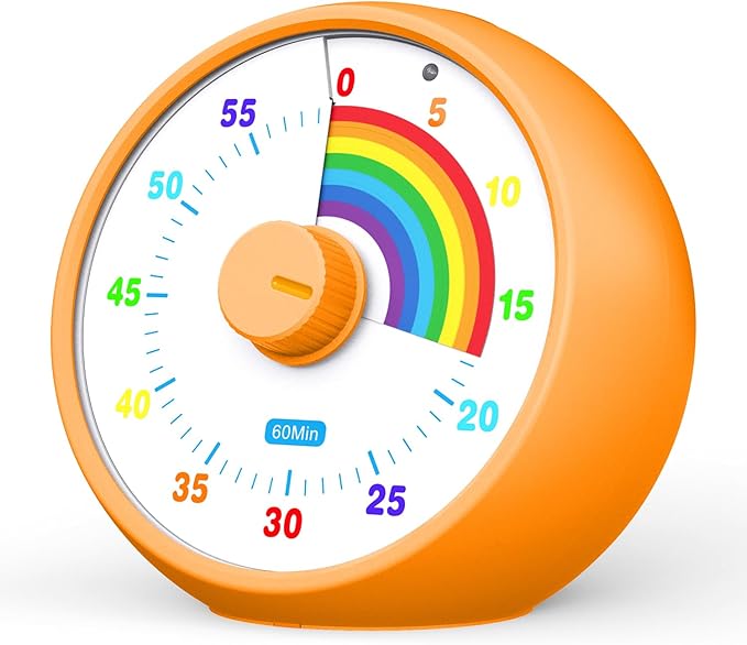 Visual Timer for Kids, 60-Minute Countdown Timer for Classroom Office Kitchen, Desk Timer Kids Time Management Tools with Silent Operation, Pomodoro Time Rainbow Pattern (Orange)
