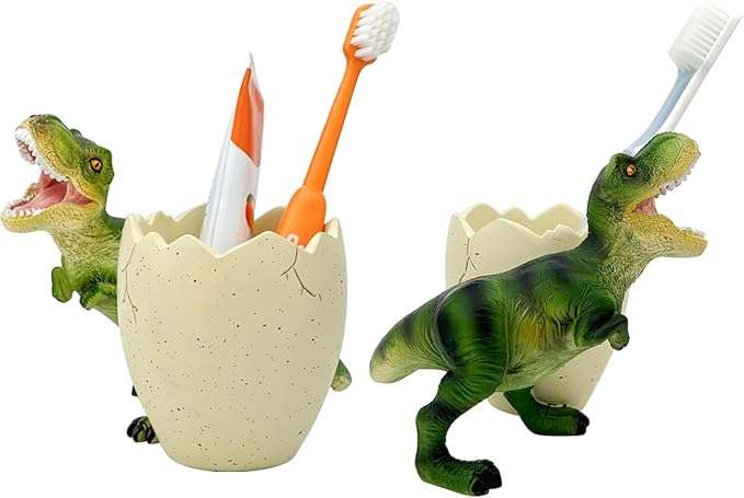 FlidRunest Dinosaur Kids Toothbrush Holders for Bathrooms - Cute Dino Tooth Brush Holder - Easy to Clean Toothbrush and Toothpaste Holder - Toothbrush Holder Toothbrush Organizer-Green