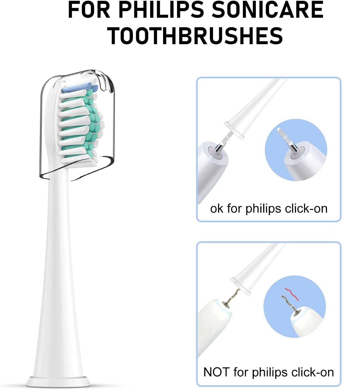 Toothbrush Heads for Philips Sonicare Replacement Brush Heads with Protective Cover Soft Dupont Bristles Electric Toothbrush Replacement Heads for Oral Health, 4 Pack