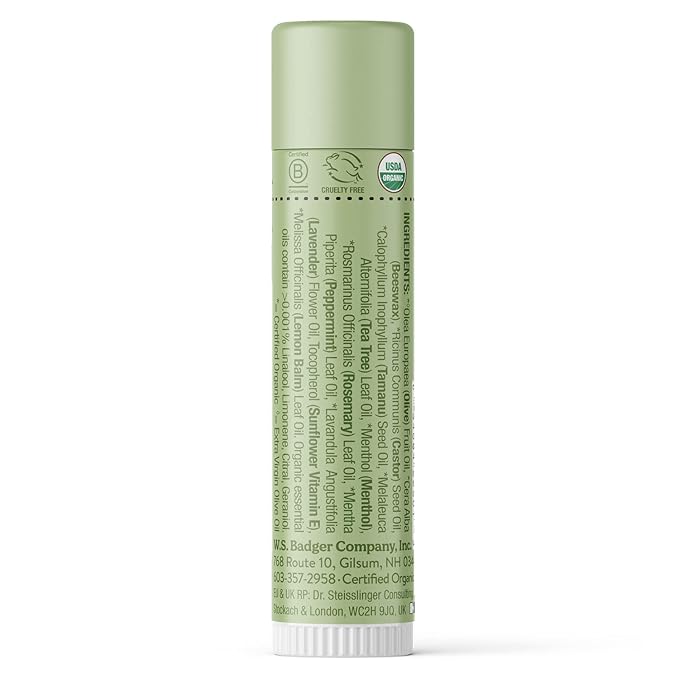 Badger Tea Tree Classic Lip Balm, 100% Organic Lip Balm, Moisturizing Herbal Lip Care w/Light Silky Texture, Soothing & Refreshing Lip Care for Irritated or Chapped Lips, 4 Pack