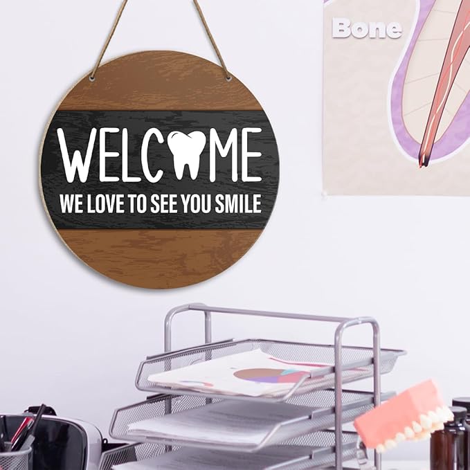 Dental Office Welcome Wooden Wall Decor, We Love to See You Smile, Dentist Welcome Wood Hanging Sign Decoration, Dentist Gifts for Women Men, Dental Hygienist Gifts