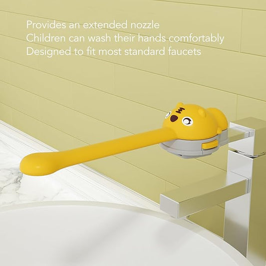 Faucet Handle Extender, Soft Silicone Universal Kid Sink Faucet Extender Kids Handwash Helper, Cartoon Animal Design Sink Handle Extender for Toddlers (Locke Yellow)