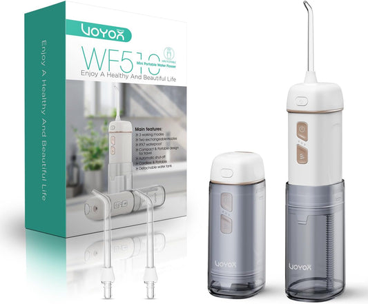 VOYOR-HEALTH Water Flosser Cordless for Teeth, Portable Mini Irrigador Dental, 3 Modes IPX7 Waterproof Rechargeable Electric Flosser, Home & Travel Power Dental Flossers for Braces WF510 (Gold)