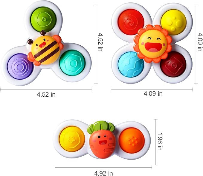 ALASOU 3PCS Pop Suction Cup Spinner Toys for 1 Year Old Boy Girl|Novelty Spinning Tops Toddler Stocking Stuffers|Baby Bath Toy for Kids Ages 1-3|1 Year Old Boy Christmas Birthday Gift for Infant
