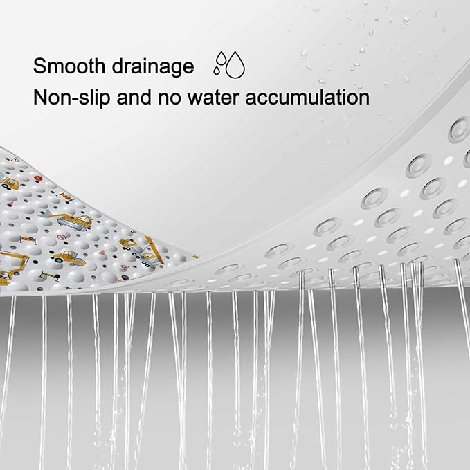 LNOND Bath Mat for Tub for Kids, Boy Toddler Bathtub mat Non Slip, Yellow Excavator Kids Bath Mats for Bathroom Non Slip with Drain Holes and Suction Cups,Machine Washable (40 X 16 Inch)