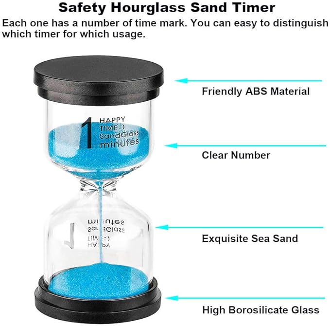 Sand Timer 1 Minute Hourglass Timer： Colorful Sand Watch 1 Minute, Small Blue Sand Clock one Minute, Plastic Hour Glass Sandglass Timer for Kids, Games, Classroom, Kitchen, Decoration