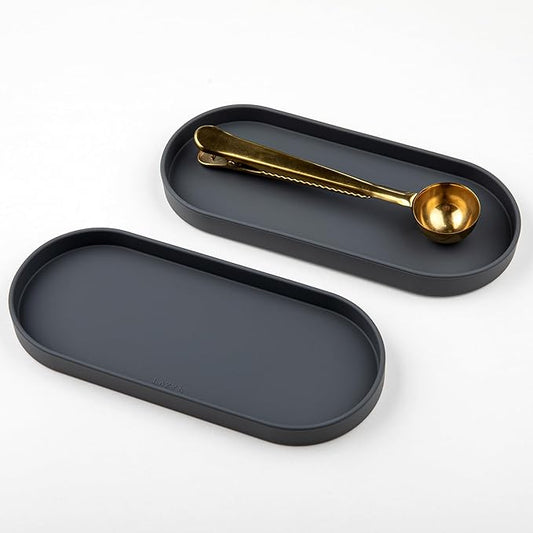 Lazy K Silicone Tray - Small Vanity Tray Organizer - Spoon Rest Holder - Multi-Purpose Modern Kitchen Sink, Bathroom, Counter Organizer (Grey)