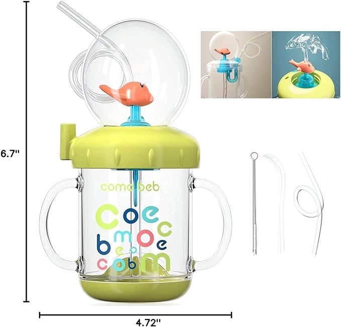 Drinking Cup with Whale Squirt - 2023 New Cute Whale Spray Water Cup, BPA Free Leak Proof Straw Cup Sippy Cups Kids Non Spill Water Bottle Weighted Straw Cups (220ml/Green)