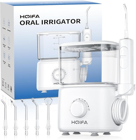 Water Dental Flosser, 600ML Large Water Tank Oral Irrigator for Teeth, 10 Modes Water Flosser with 5 Jet Tips Suitable for Multiple Users, IPX7 Waterproof Electric Flossing Machine for Family, White