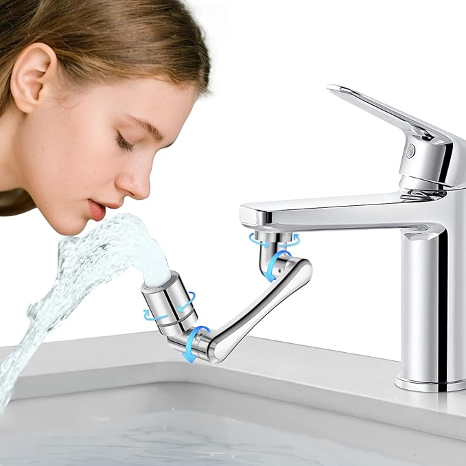 Patented 1440°Rotatable Faucet-Extender for Bathroom-Kitchen-Sink - Universal Swivel 2 Mode Tap aerator Extension, REAL BRASS U Shaped Sink Sprayer for Toddlers/Kids,Lift Spout for Face/Eye/Hair Rinse