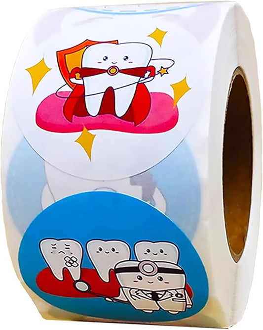 500 Tooth Roll Stickers,for Dental Protection Brush Your Teeth Birthday Gender Reveal Baby Shower Party Favors Supplies Decorations Favors Goodie Bag Stuffers Prize Labels