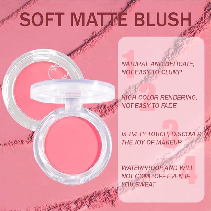Matte Powder Blush for Cheeks – Long Lasting Natural Face Blusher Makeup, Lightweight Blendable Cheek Color for Women, Vegan & Cruelty-Free – #04 Hot Pink