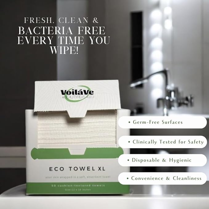 VoilaVe Disposable Face Towels -100% Cotton Biodegradable Makeup Remover Dry Wipes, Ultra Soft Lint Free Facial Cloth | Clinically Tested Eco-Friendly Towelettes For Sensitive Skin - XL 10 x 12"- 50 C