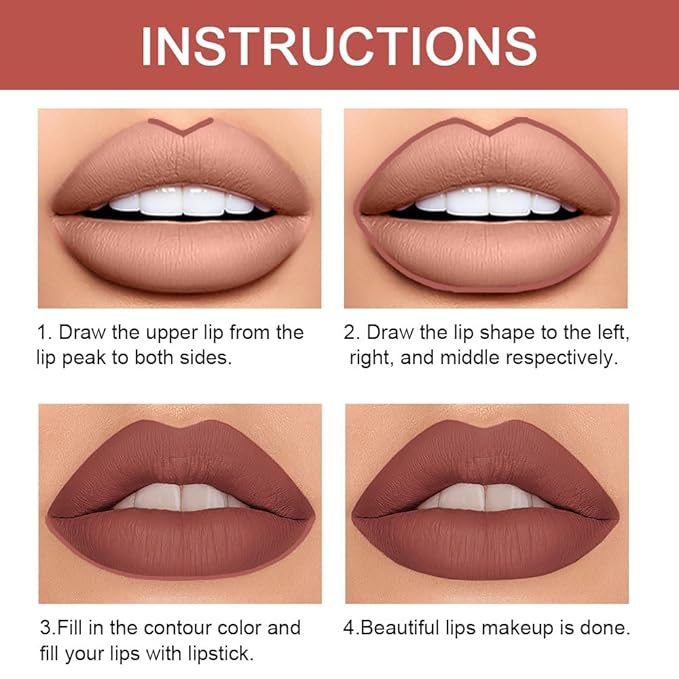 Kaely 2-in-1 Brown Lip Liner & Lipstick Set Kit for Women, Matte Lips Kit with Lip Liner Lip Stains Long Lasting Waterproof 24 Hour Lipstick and Lip Liners Combo Lipliners Pencil Set 11