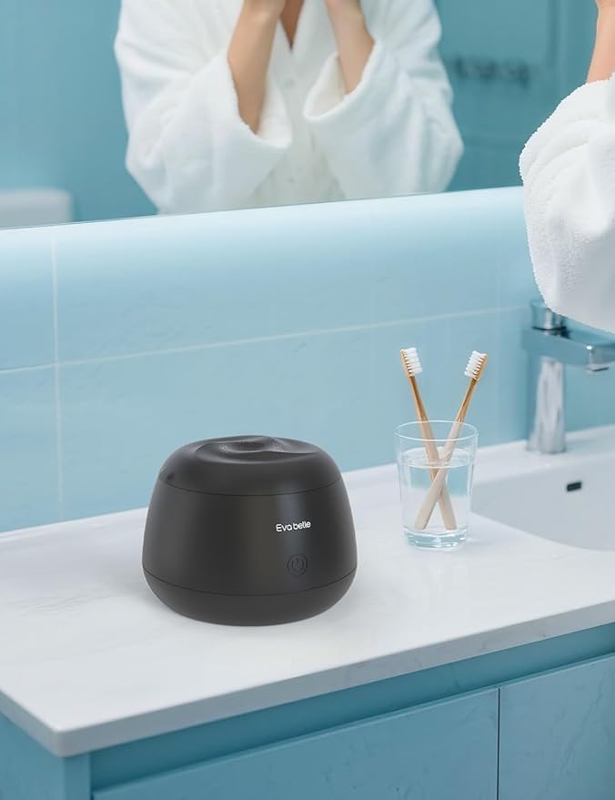 Ultrasonic Retainer Cleaner, EVA BELLE Denture Retainer Cleaner Machine, Tooth Cleaner for Oral Dental Care, Portable Rechargeable Dental Cleaning Pod for Night Guards, Braces, Aligner, Jewelry